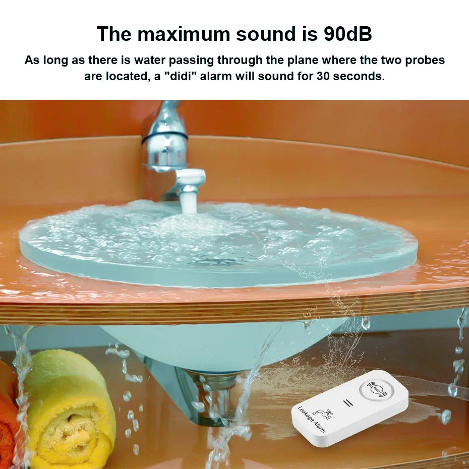 Loud Water Leak Alarm – 90dB Drip & Overflow Sensor (Kitchen, Bath, Basement)