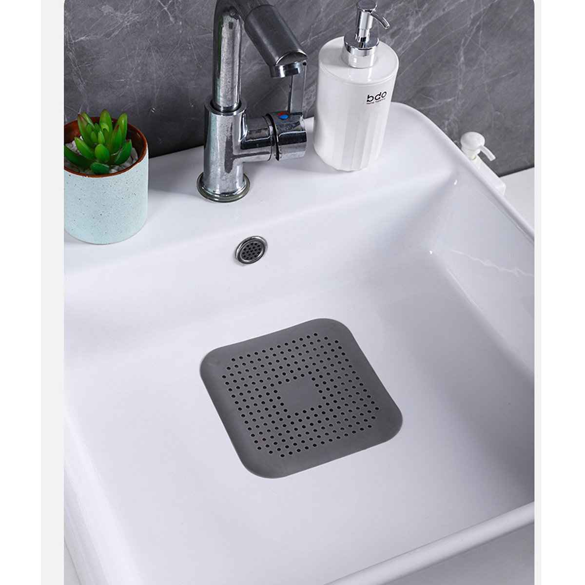 Square Silicone Drain Strainers – 4 Pack (Sink, Shower & Tub)