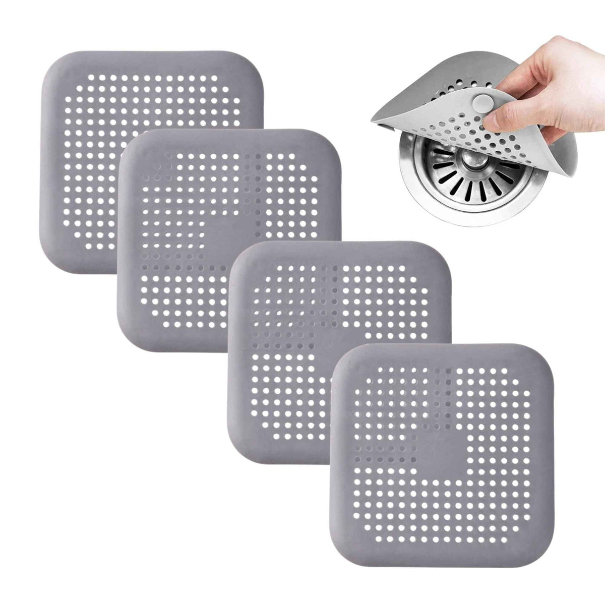 Square Silicone Drain Strainers – 4 Pack (Sink, Shower & Tub)